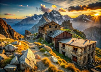 High-altitude trekking reveals stunning landscapes, decaying alpine buildings, and dramatic peaks.