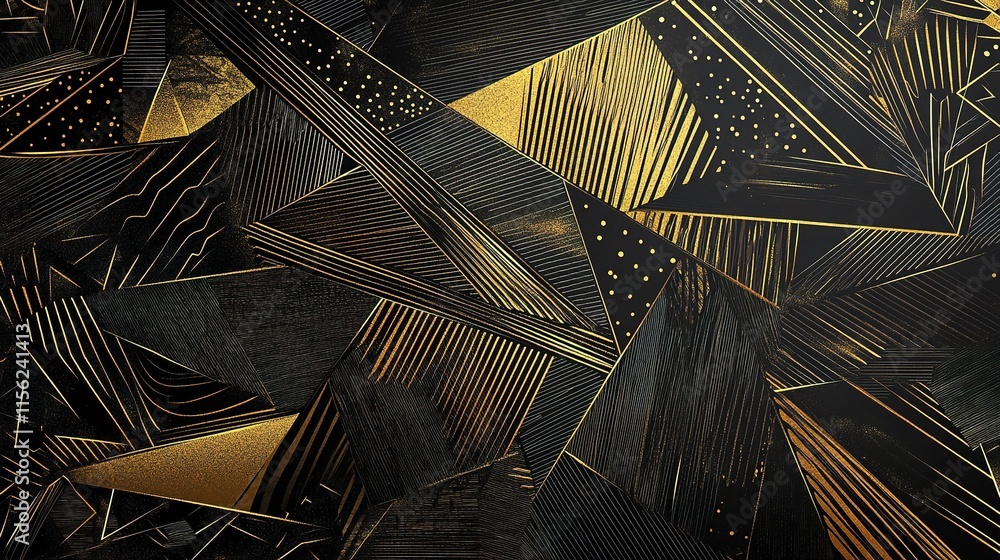 Poster abstract geometric pattern with gold and black design elements