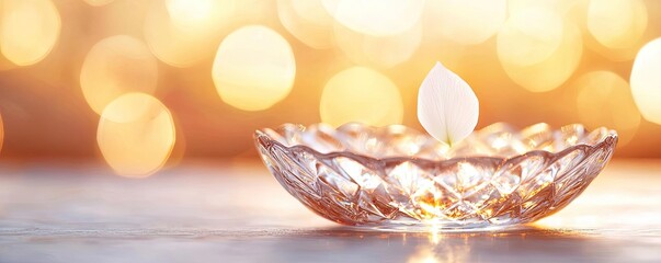 Minimal floral concept. A peaceful floating candle in a bowl creating a serene, warm ambiance.