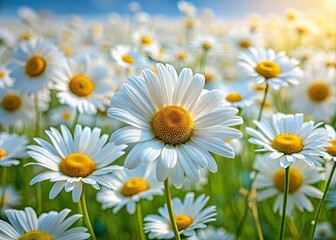 Fototapeta premium Isolated white daisies in high-resolution spring photography; a pristine natural backdrop.