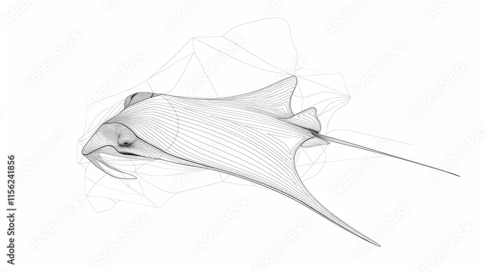 Poster a wireframe representation of a stingray, showcasing its form and movement.