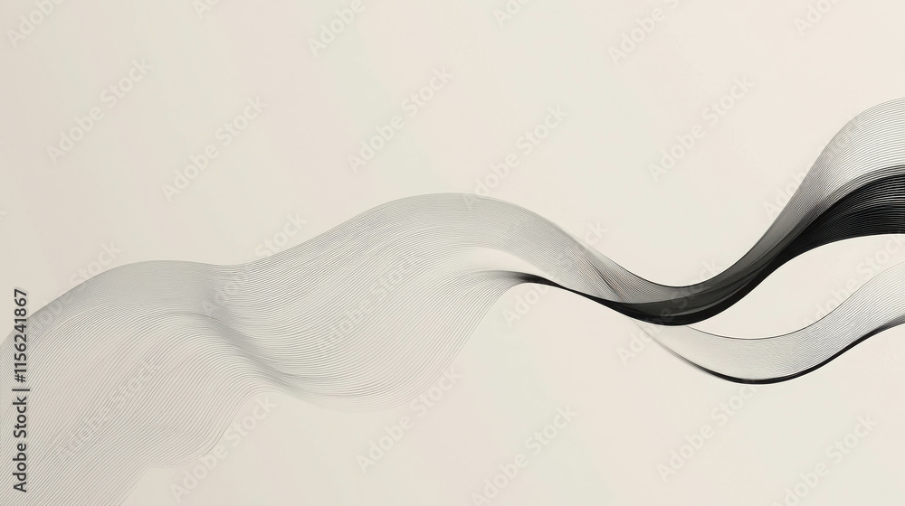 Poster minimalist design with small curved black line on a soft background