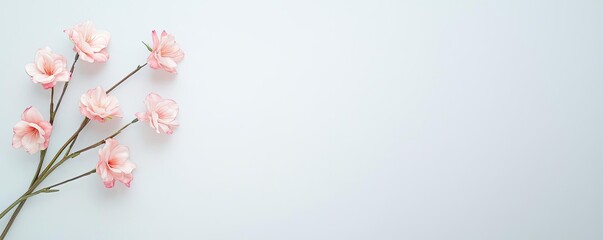 Minimal floral idea. Delicate pink flowers arranged beautifully on a soft blue background.