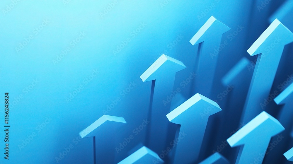 Poster set of blue arrows pointing upwards and sideways on a colorful background