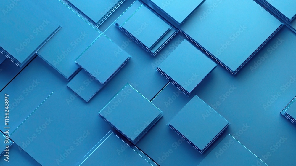 Poster vivid abstract blue squares design with varying sizes for background