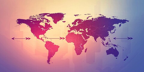 A minimalist world map with arrows pointing to emerging markets on a neutral gradient background.