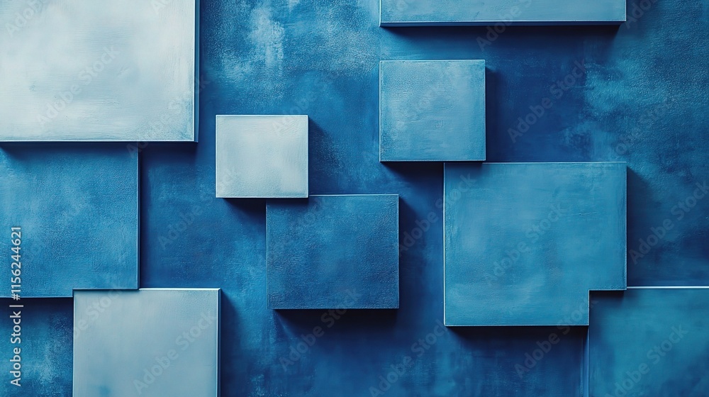 Poster abstract blue background with multiple square shapes and shadows