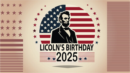 Abraham Lincoln silhouette design with United States flag background. Simple Design for Lincoln's Birthday 2025.