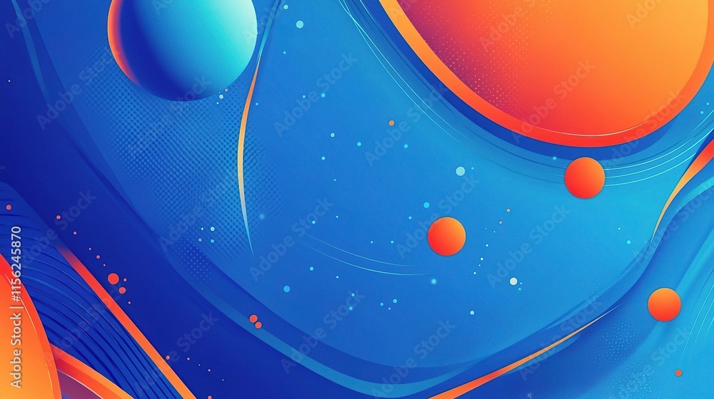 Poster vibrant blue background with dynamic abstract elements and patterns