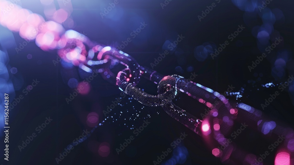 Aufkleber abstract representation of interconnected chains with glowing effects.