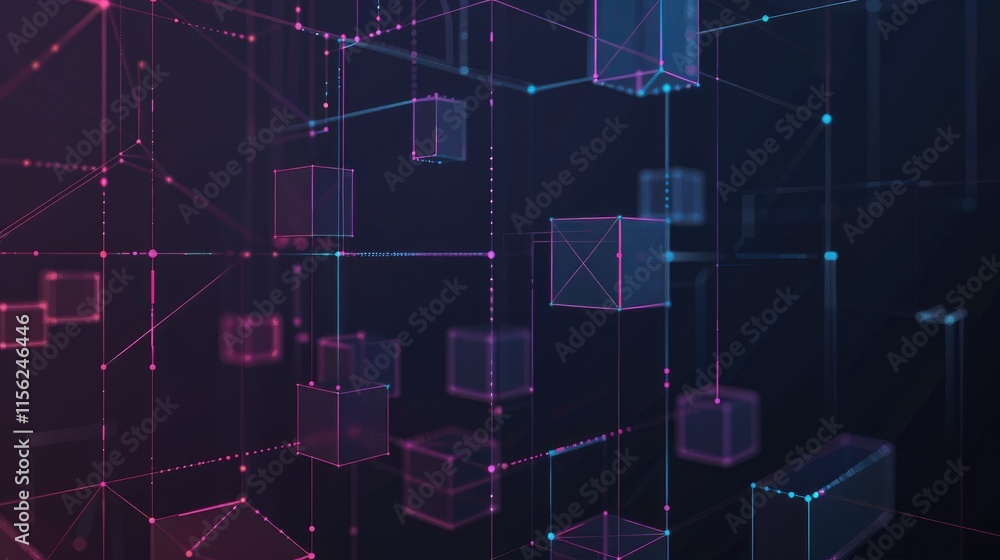 Aufkleber abstract digital representation of interconnected cubes and lines in vibrant colors.
