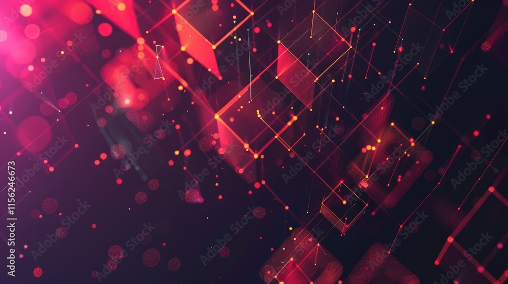 Aufkleber abstract digital background with geometric shapes and glowing particles.