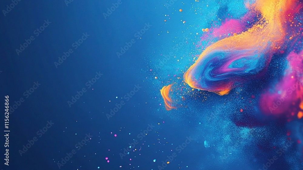 Poster vibrant dynamic abstract blue background with colorful elements