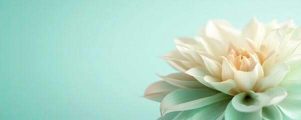 Obraz premium Minimal floral concept. Beautiful white flower blossom on a serene mint background, symbolizing tranquility.