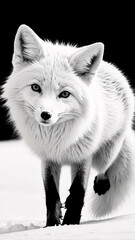 Majestic Wild Wolf Sketch in Snow in Black and White with Fine Detail of Fur and Majestic Eyes