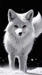 Naklejka premium Majestic Wild Wolf Walking Through Snow Captured in Black and White with Stunning Fur Detail in Pencil