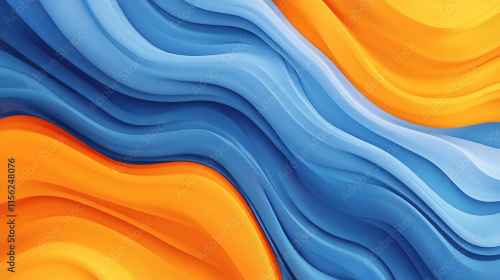 Poster flowing abstract lines in blue and orange with smooth texture