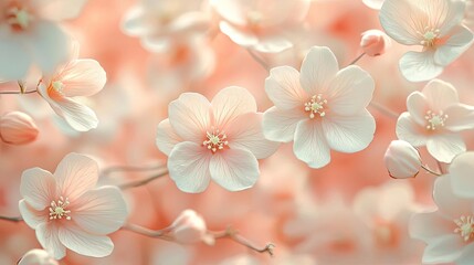 Minimal floral concept. Delicate cherry blossoms blooming in soft pastel shades, creating a serene ambiance.