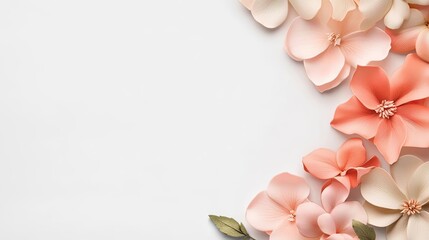 Obraz premium Minimal floral idea. Beautiful pastel flowers arranged elegantly against a soft, neutral background.