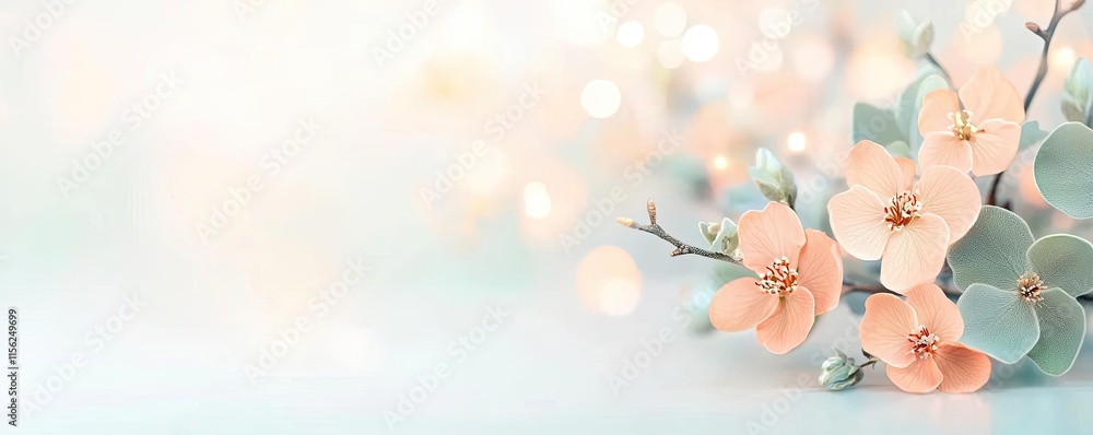 Poster minimal floral idea. delicate flowers with soft petals and mesmerizing bokeh background.