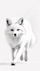 Naklejka premium Black and White Wild Wolf on Snow with Majestic Fur and Intricate Pencil Art Illustration