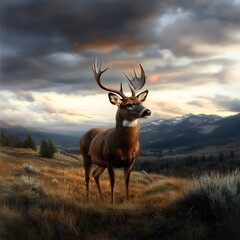 Fototapeta premium Majestic Buck at Sunset in the Mountains