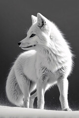 Obraz premium Detailed Black and White Sketch of a Wild Wolf Walking Through Snow with Majestic Fur and Eyes