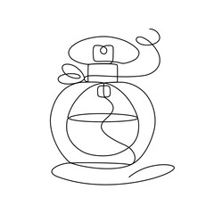 Perfume bottle, drawing in form of single continuous line in minimalism, perfumery, abstract, one line, editable vector contour