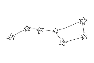 Constellation drawn with continuous line in minimalism, abstract style, Ursa Major, outer space, universe, one line, editable vector contour