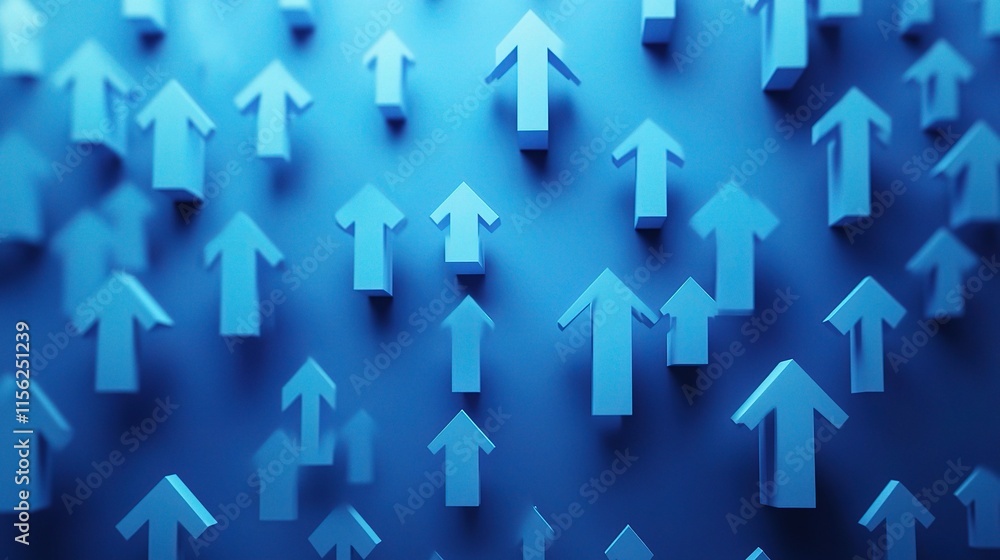 Poster blue background adorned with upward pointing arrows in 3d design