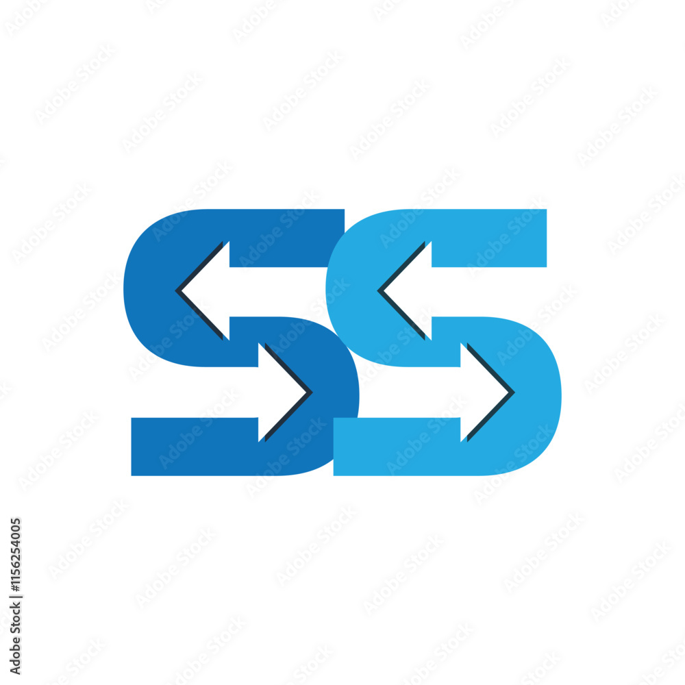 Poster this is a flat monogram design of an initial letter ss in blues in that incorporates arrows facing r