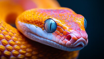 Fototapeta premium Close up photos of ornamental snakes, close up photos of colorful snakes, photos of snakes with beautiful scales, snake pink color