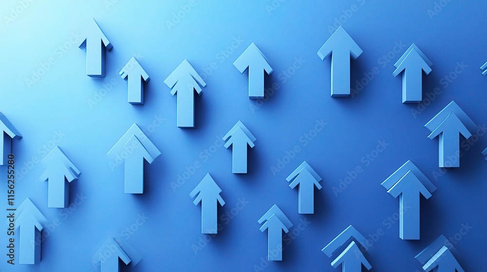 Poster blue background with multiple arrows pointing upward directionally