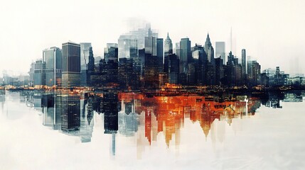 Fototapeta premium Abstract Modern Business Skyline with Double Exposure Effect