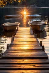 Morning Serenity: A Tranquil Sunrise Scene at a Peaceful Dock Capturing the Essence of Calm and Simplicity with Gentle Sunlit Reflections