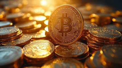 Opulent Stacks of Gleaming Gold Coins: A Symbol of Riches