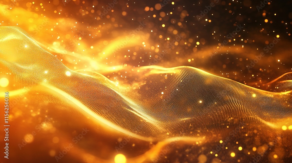 Poster dynamic abstract background featuring golden particle waves