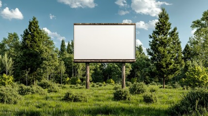 Fototapeta premium Vibrant Advertising Billboard Standing Tall Amidst Lush Green Field Under Clear Blue Sky Evoking A Sense of Freedom and Rural Beauty in Nature
