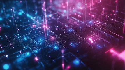 Obraz premium Neon Blue and Pink Hexagons Shine Brightly in a Tech-Inspired PrintDark Background Full of Modern Aesthetic Appeal 