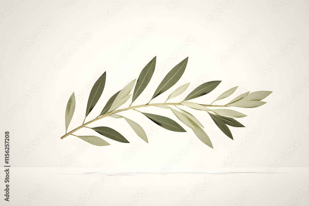 Poster elegant olive branch with green and beige leaves on a soft neutral background for minimalistic decor