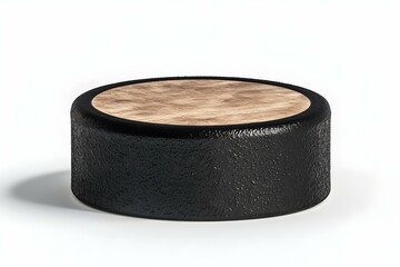 Circular black object with wooden top surface, suitable for various design and decoration concepts