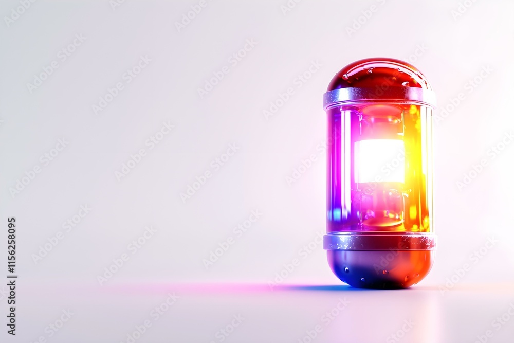 Poster futuristic capsule with colorful glow and reflective surface for science and technology background