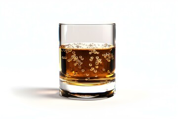 Sparkling Brown Drink with Bubbles in Clear Glass on White Background