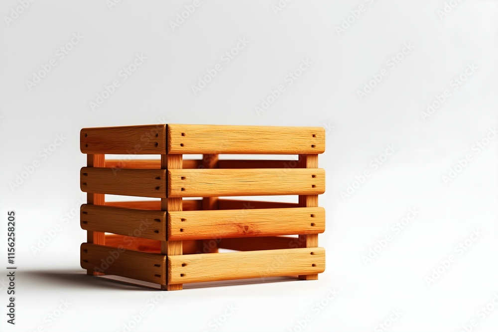 Poster wooden crate with simple design on soft white background for storage and organization