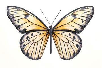 Fototapeta premium Detailed Illustration of a Butterfly with Yellow and Black Patterns on White Background for Nature and Science Themes