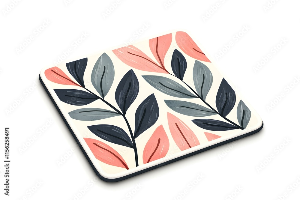 Poster decorative coaster with elegant leaf pattern in soft colors ideal for home decor and table settings