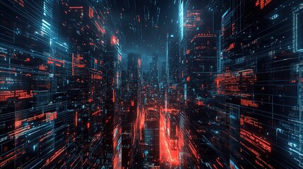 Obraz premium Futuristic Urban Architecture in Neon Cityscape Illustration