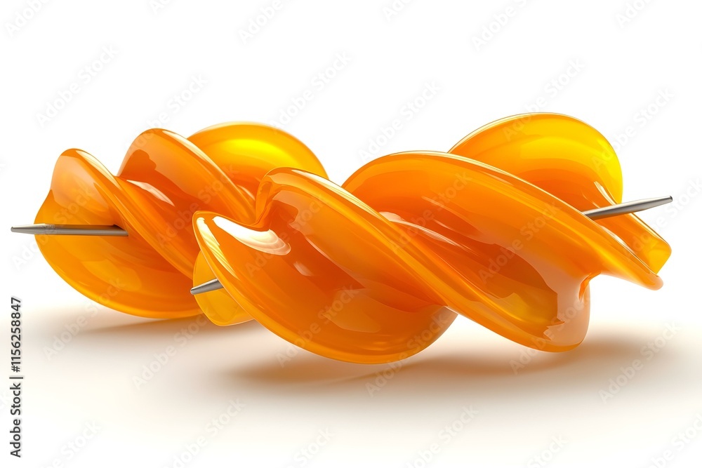 Poster abstract orange twisted shapes with glossy finish on a white background for creative design projects