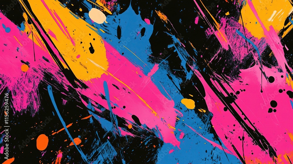 Poster vibrant abstract pop art with colorful paint splash patterns