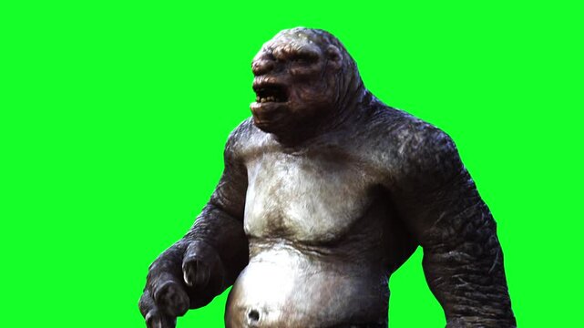 Big ugly scary troll, goblin walk . Horror mystic concept. Realistic green screen 4k animation.